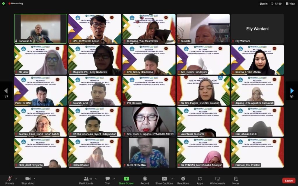 Pelatihan Calon Asesor Rekognisi Pembelajaran Lampau (RPL) Universitas Muhammadiyah Prof. Dr. Hamka