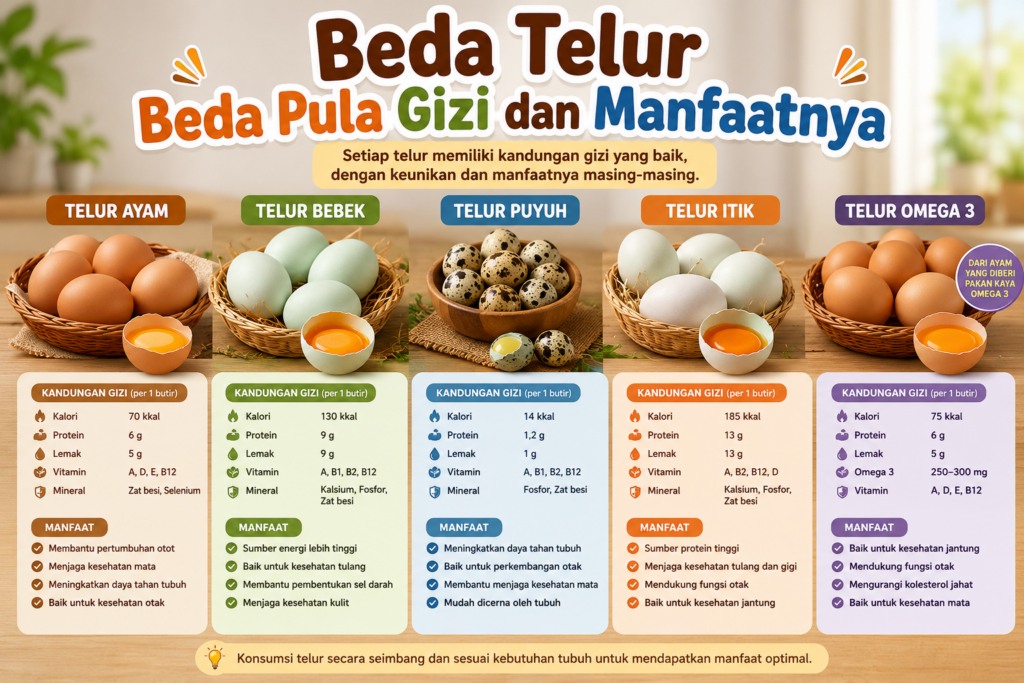 Beda Telur, Beda Pula Gizi dan Manfaatnya