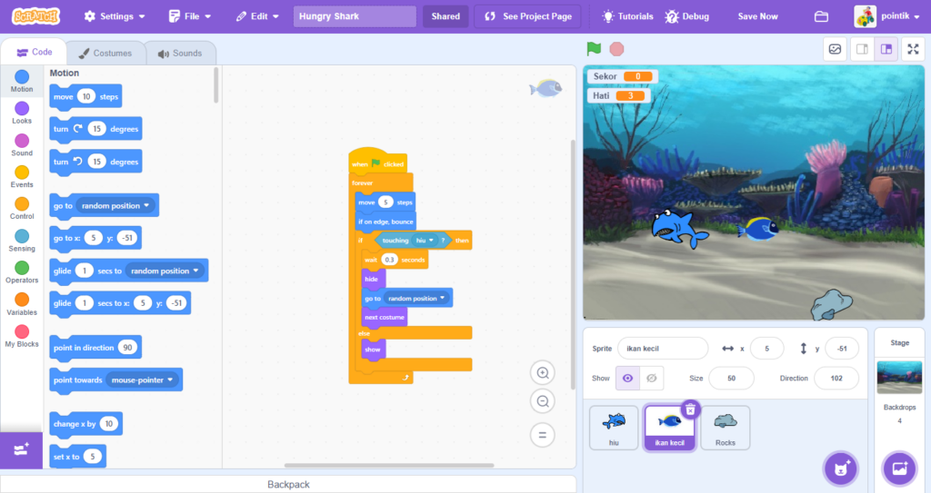 Tutorial Game Scratch Baby Shark Hungry